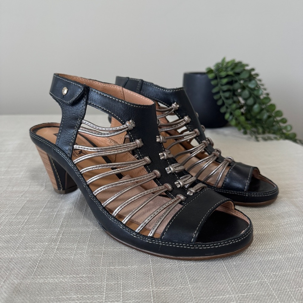 Pikolinos Java Gladiator Sandals Black Silver Met… - image 1